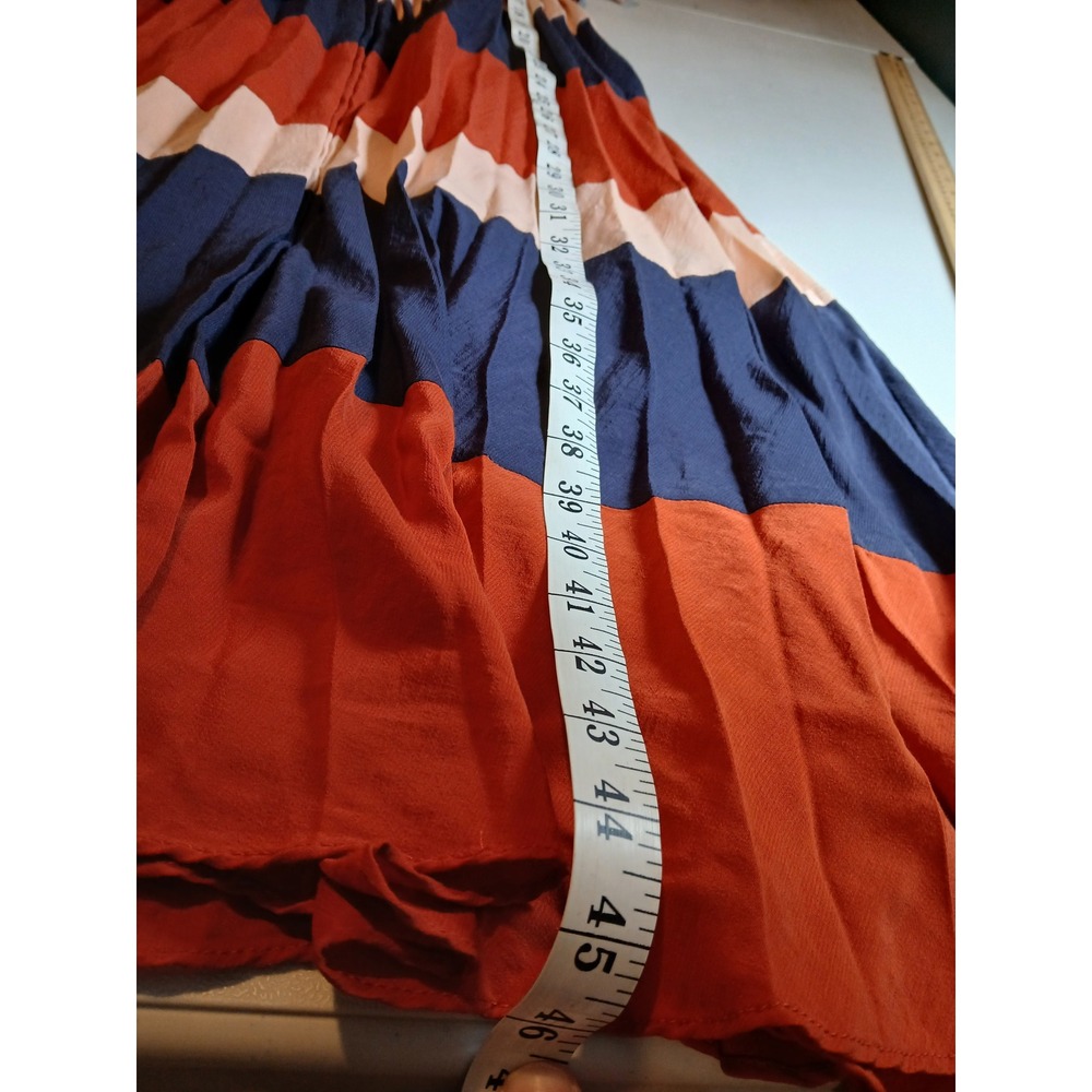 After Market Womens Colorblock Striped Pleated Midi Dress Peach Navy Rust Large - Picture 8 of 12